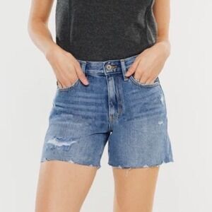 KanCan Distressed Denim Shorts Medium Wash High‎ Rise Cutoff Size 27 / 7